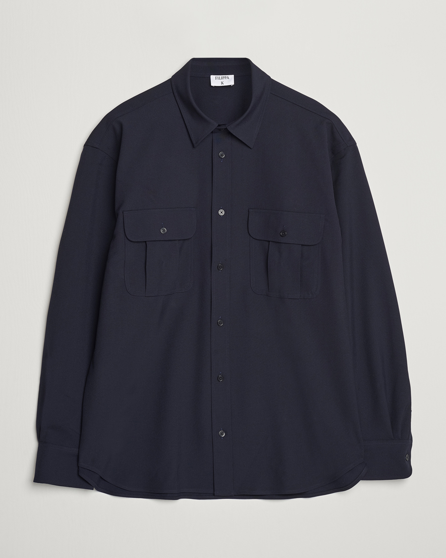 Herre | Skjorter | Filippa K | Relaxed Flannel Patch Pocket Shirt Navy