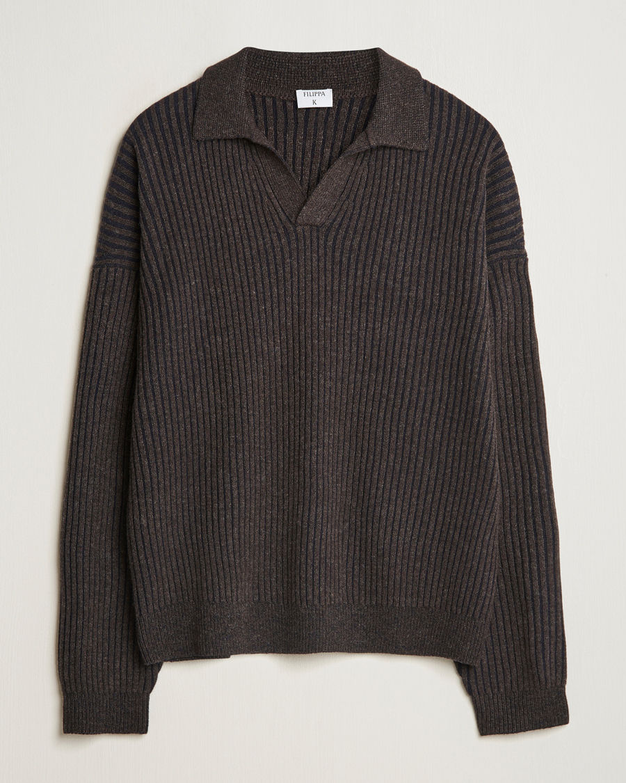 Herre | Trøjer | Filippa K | Rib Knitted Polo Shirt Mocha/Navy