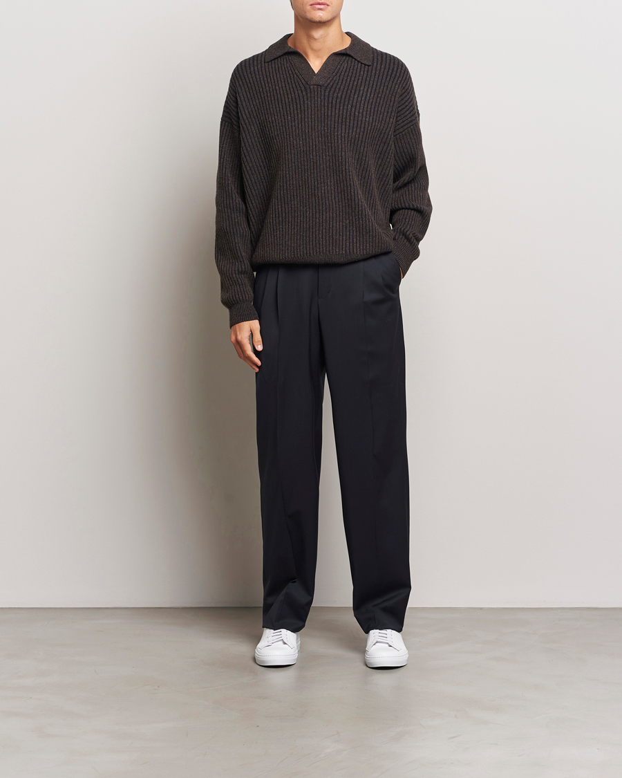 Herre | Trøjer | Filippa K | Rib Knitted Polo Shirt Mocha/Navy