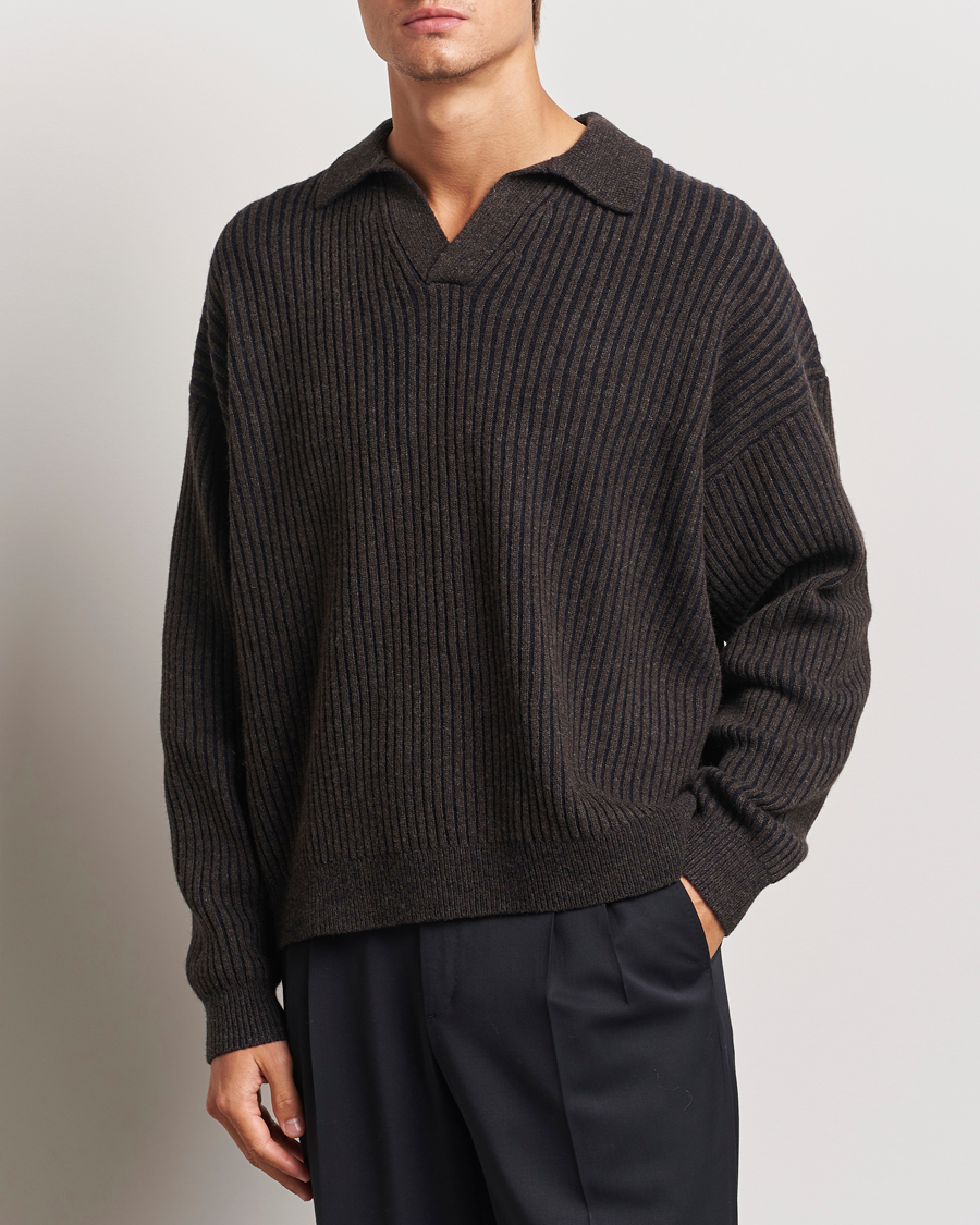 Herre | Trøjer | Filippa K | Rib Knitted Polo Shirt Mocha/Navy
