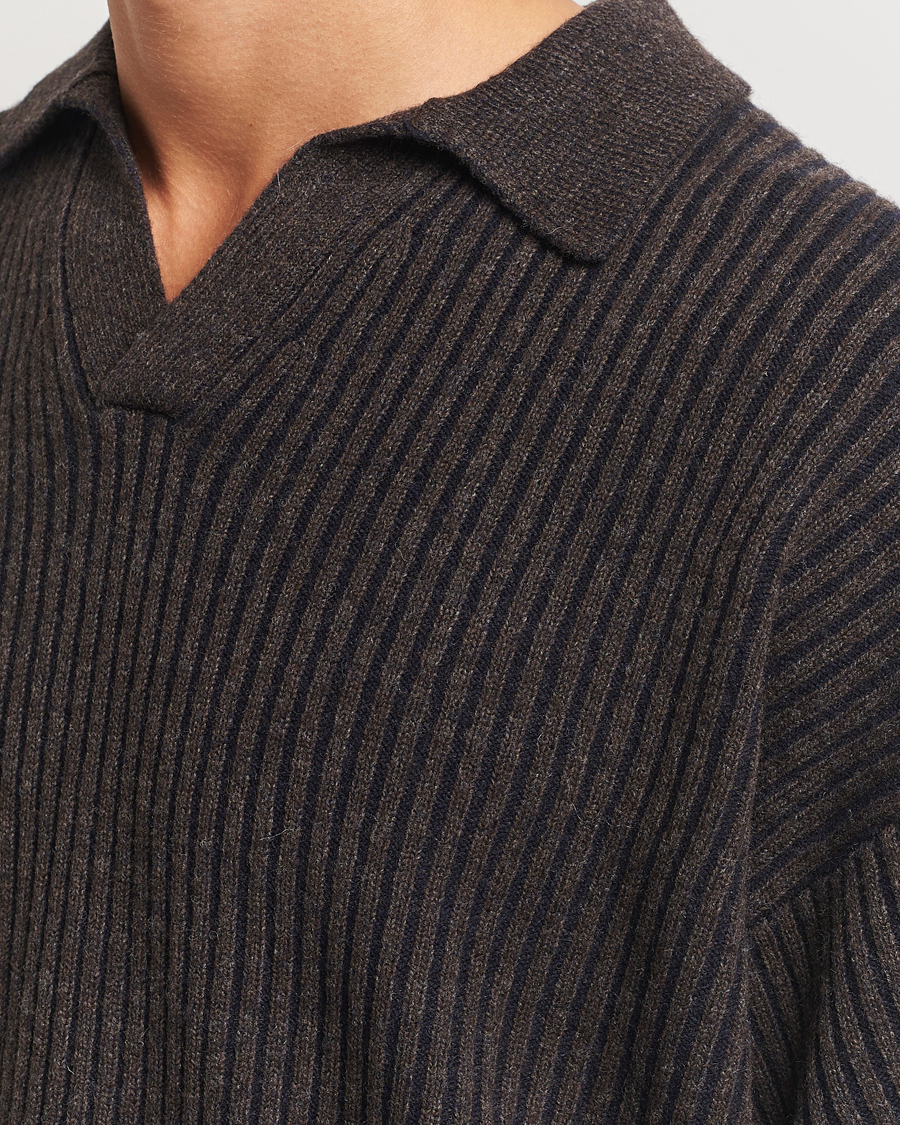 Herre | Trøjer | Filippa K | Rib Knitted Polo Shirt Mocha/Navy