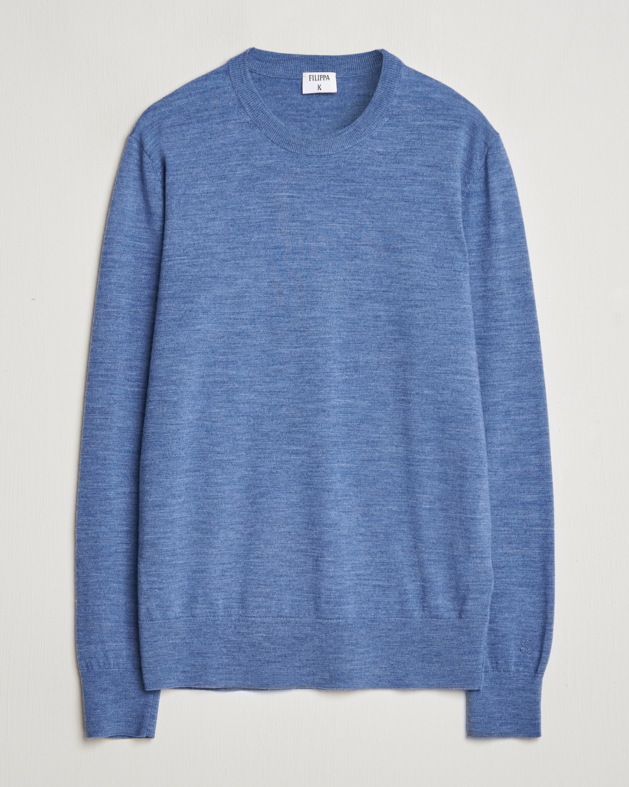 Herre | Trøjer | Filippa K | Merino Round Neck Sweater Blue Melange