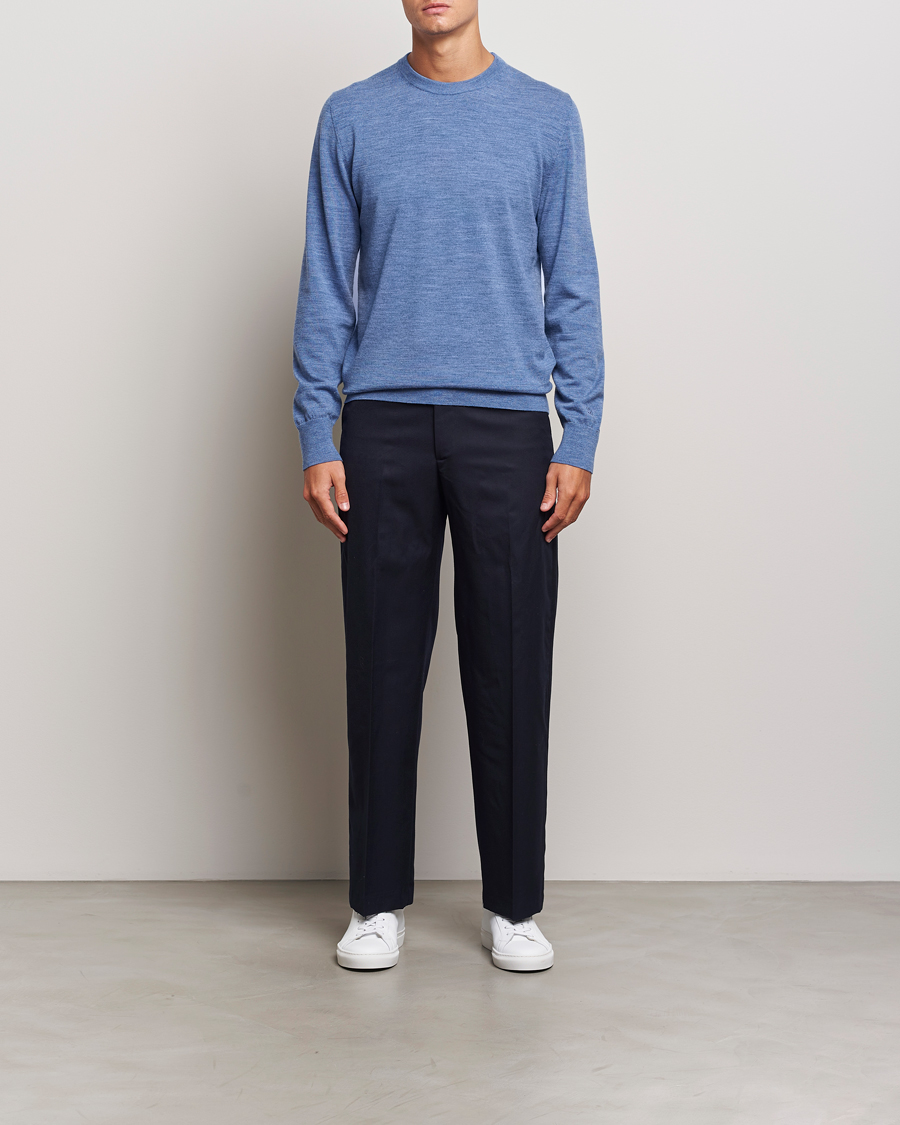Herre | Trøjer | Filippa K | Merino Round Neck Sweater Blue Melange