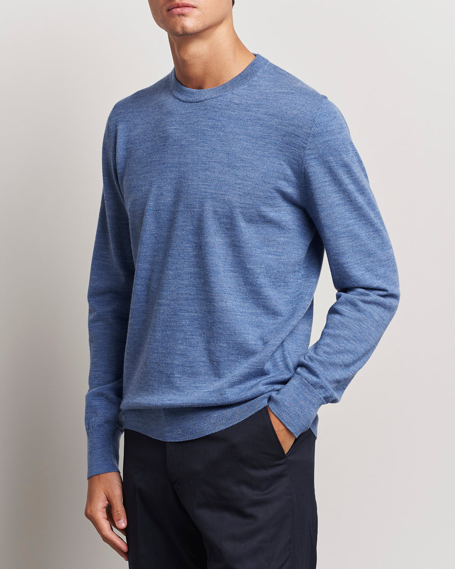 Herre | Trøjer | Filippa K | Merino Round Neck Sweater Blue Melange