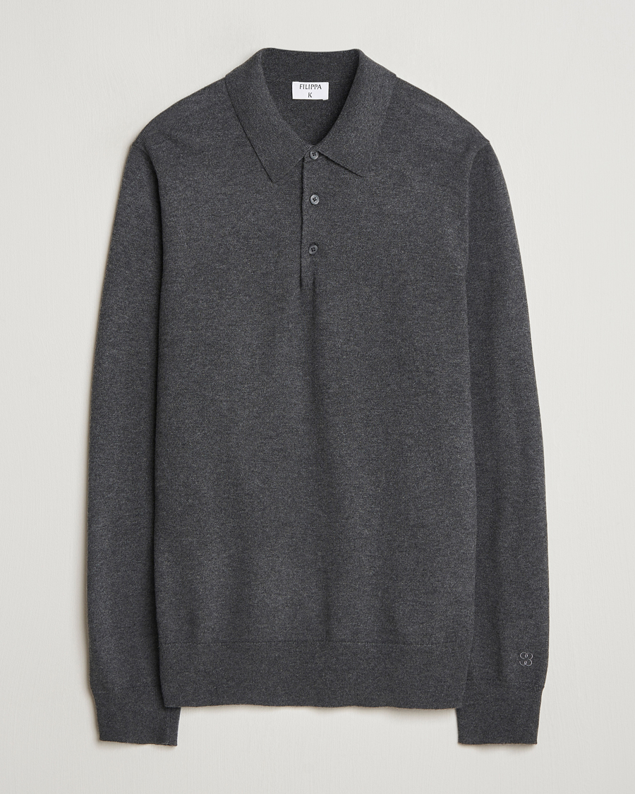 Herre | Trøjer | Filippa K | Knitted Polo Shirt Dark Grey Melange