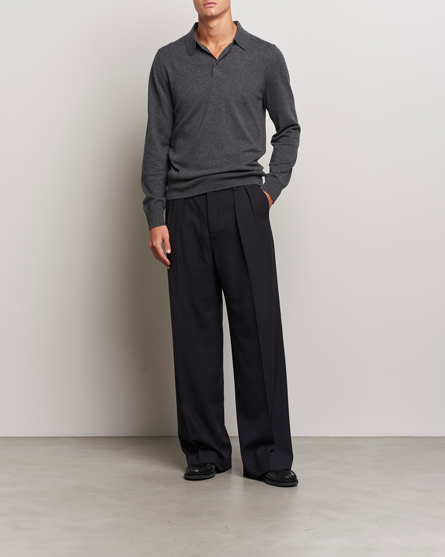 Herre | Trøjer | Filippa K | Knitted Polo Shirt Dark Grey Melange