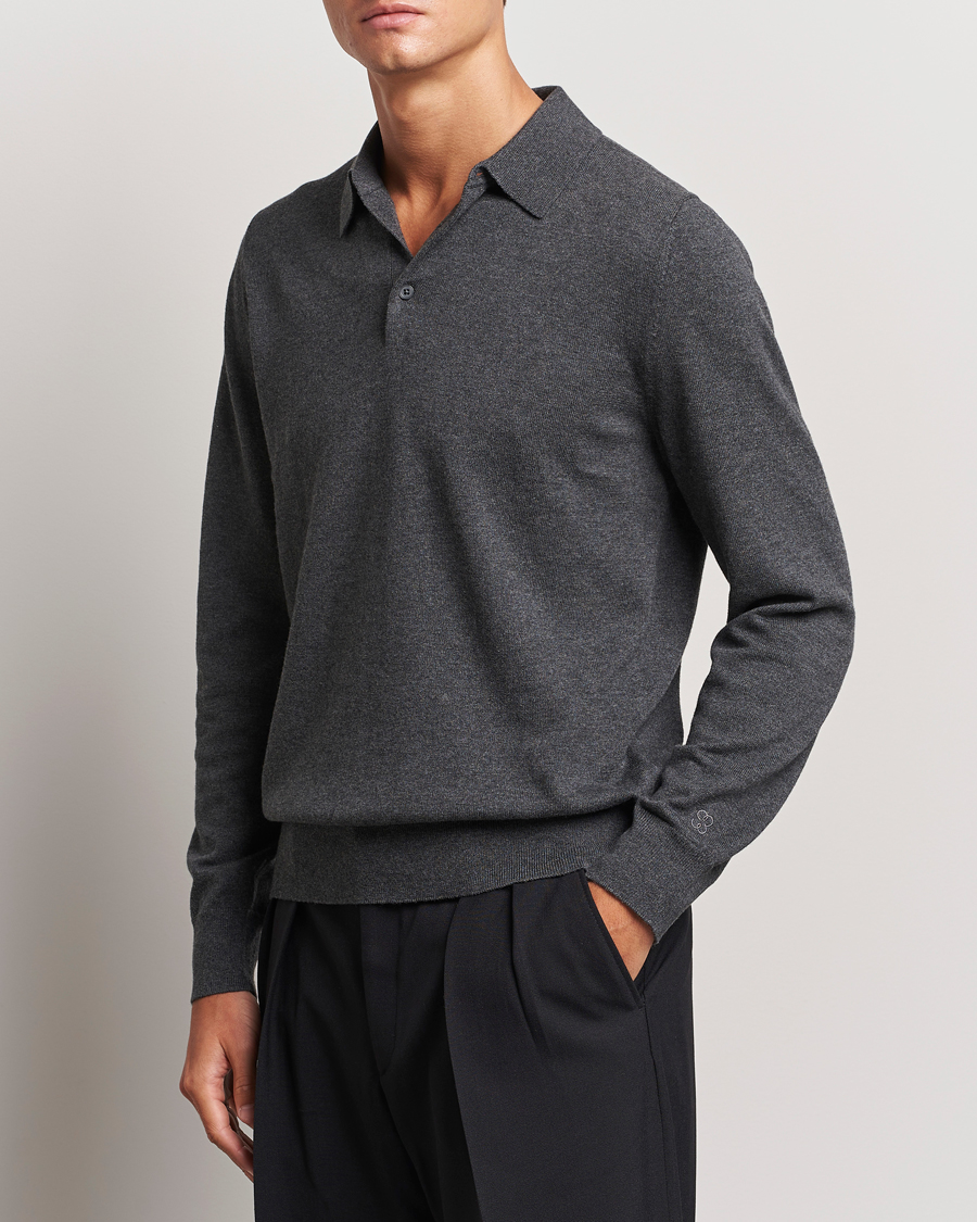 Herre | Trøjer | Filippa K | Knitted Polo Shirt Dark Grey Melange