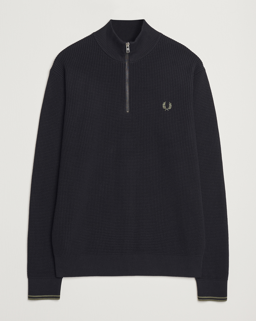 Herre | Trøjer | Fred Perry | Waffle Stitch Half Zip Black