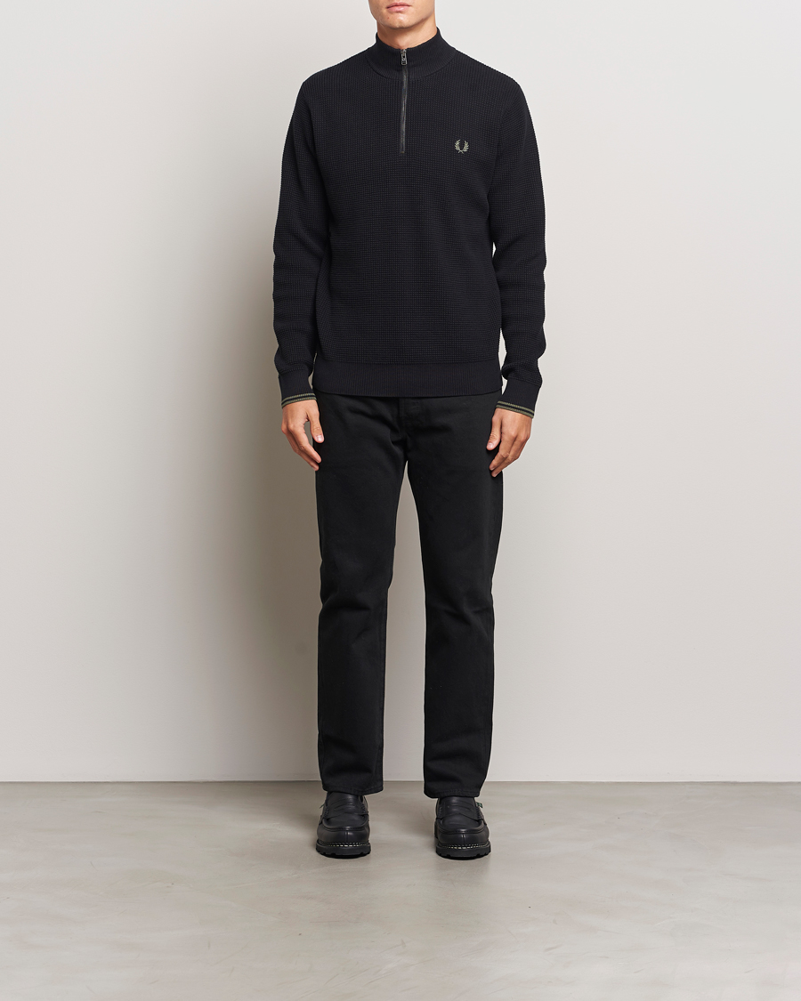 Herre | Trøjer | Fred Perry | Waffle Stitch Half Zip Black