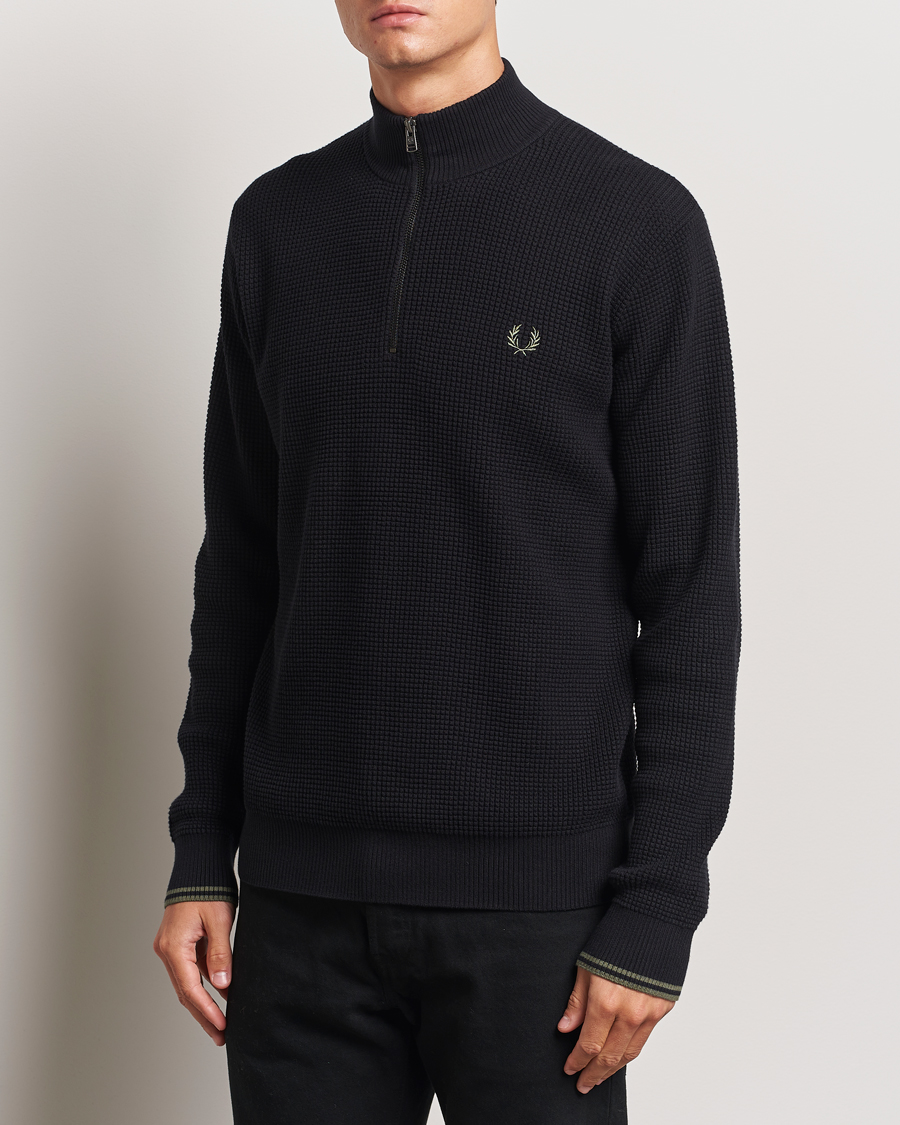 Herre | Trøjer | Fred Perry | Waffle Stitch Half Zip Black