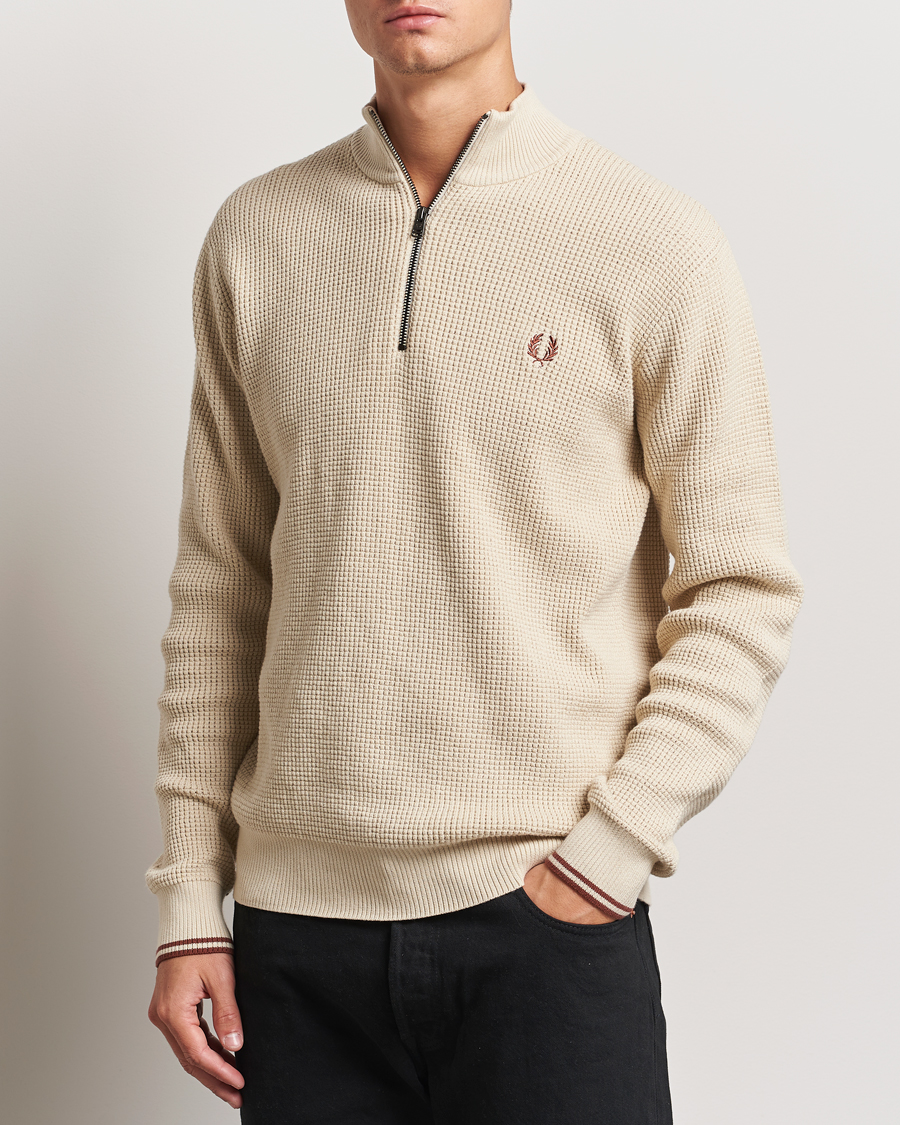 Herre | Trøjer | Fred Perry | Waffle Stitch Half Zip Oatmeal