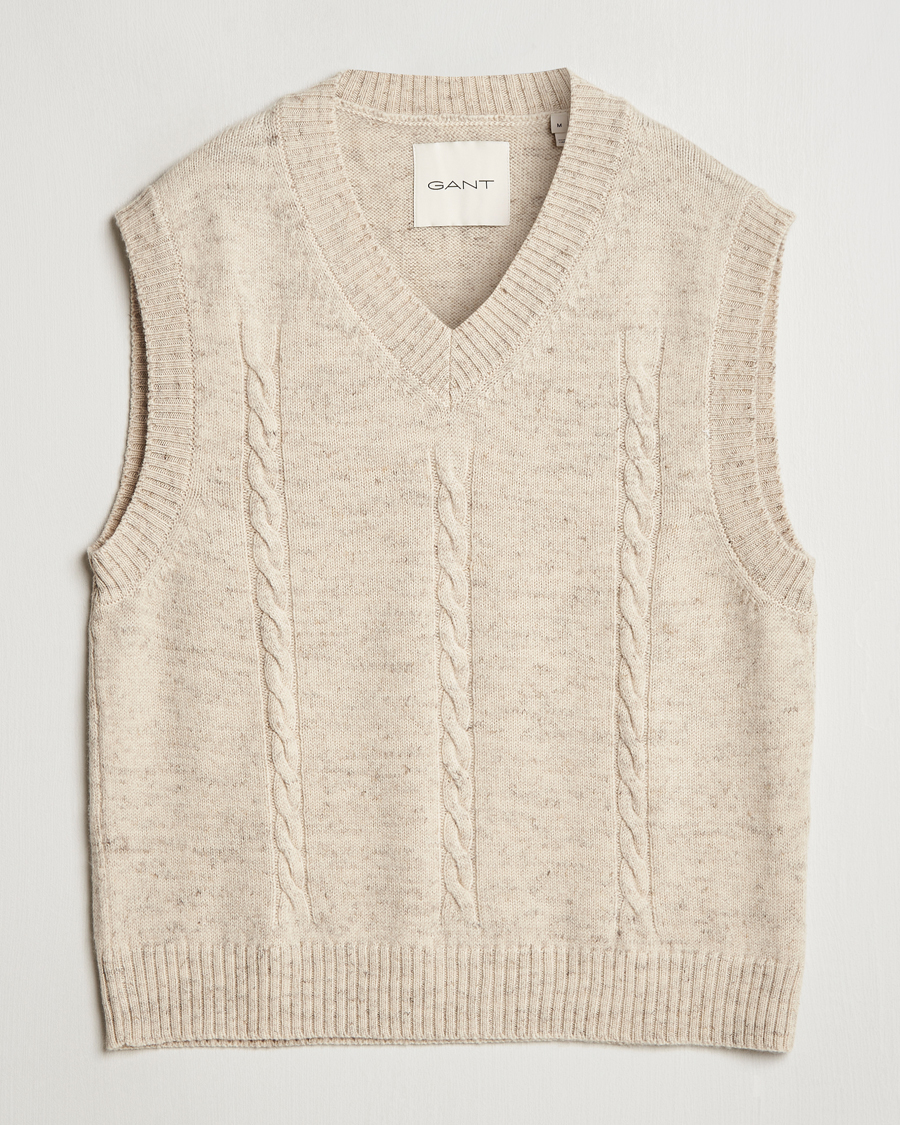 Herre | Trøjer | GANT | Cable Knitted V-Neck Vest Seed Melange