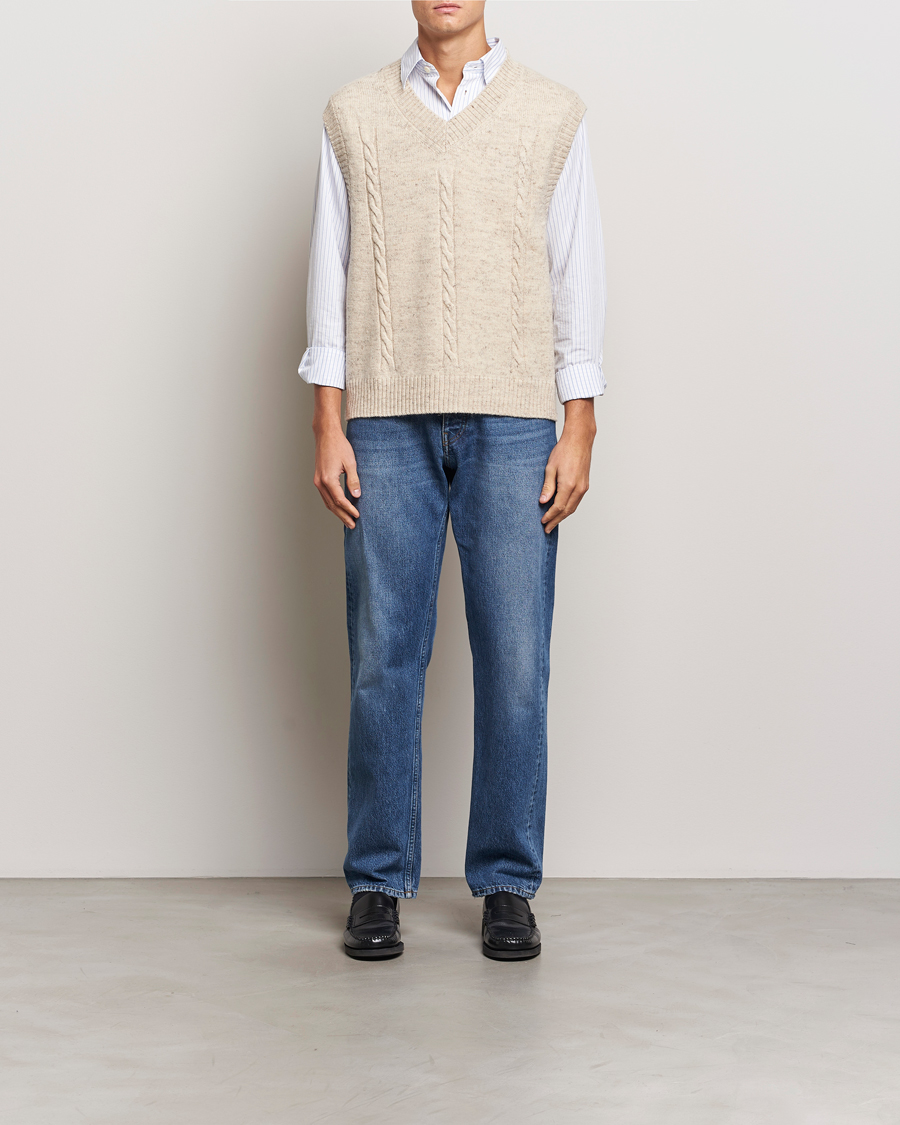 Herre | Trøjer | GANT | Cable Knitted V-Neck Vest Seed Melange