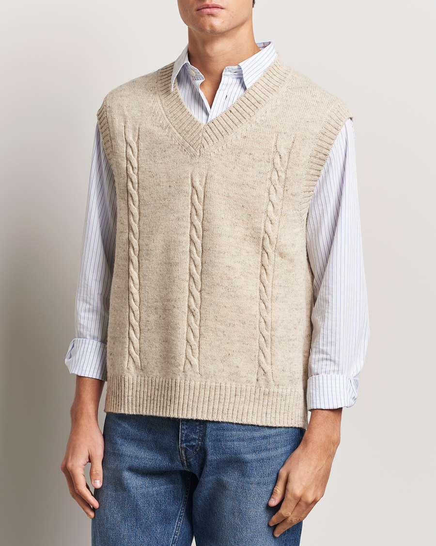 Herre | Trøjer | GANT | Cable Knitted V-Neck Vest Seed Melange