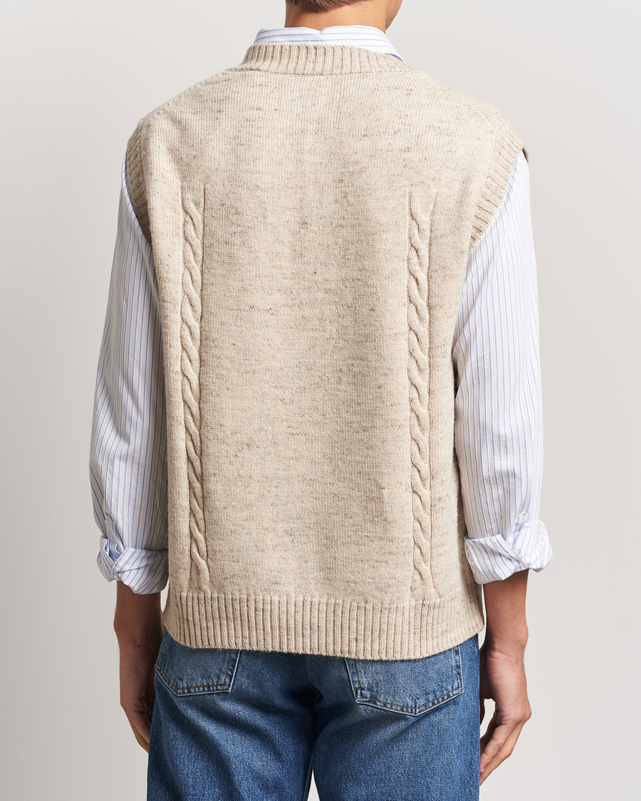 Herre | Trøjer | GANT | Cable Knitted V-Neck Vest Seed Melange