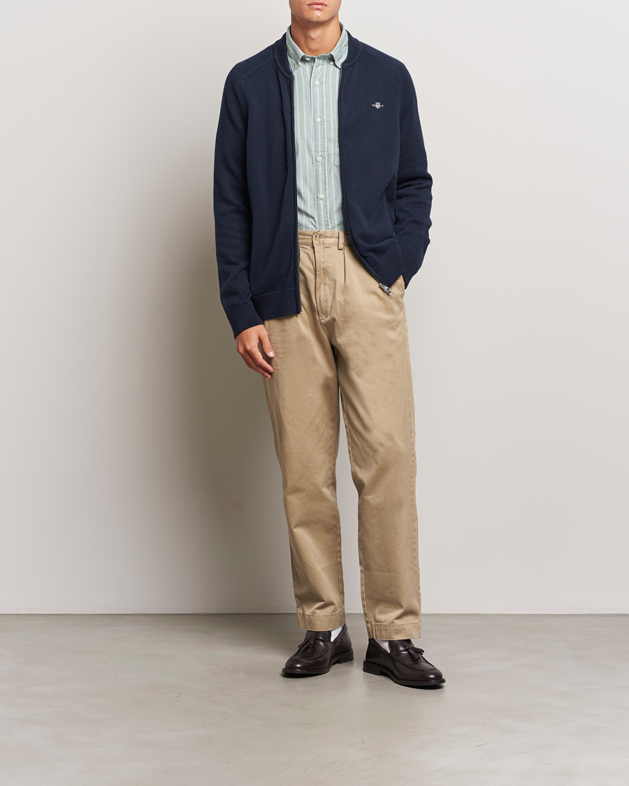 Herre | Trøjer | GANT | Casual Cotton Bomber Cardigan Evening Blue