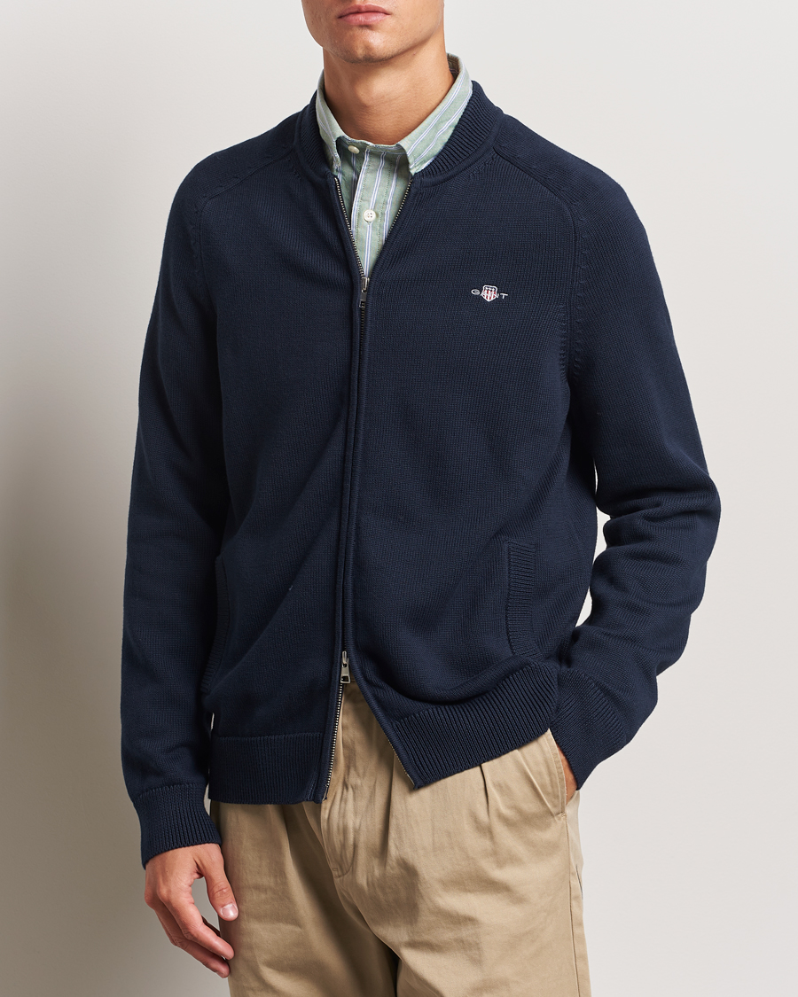 Herre | Trøjer | GANT | Casual Cotton Bomber Cardigan Evening Blue