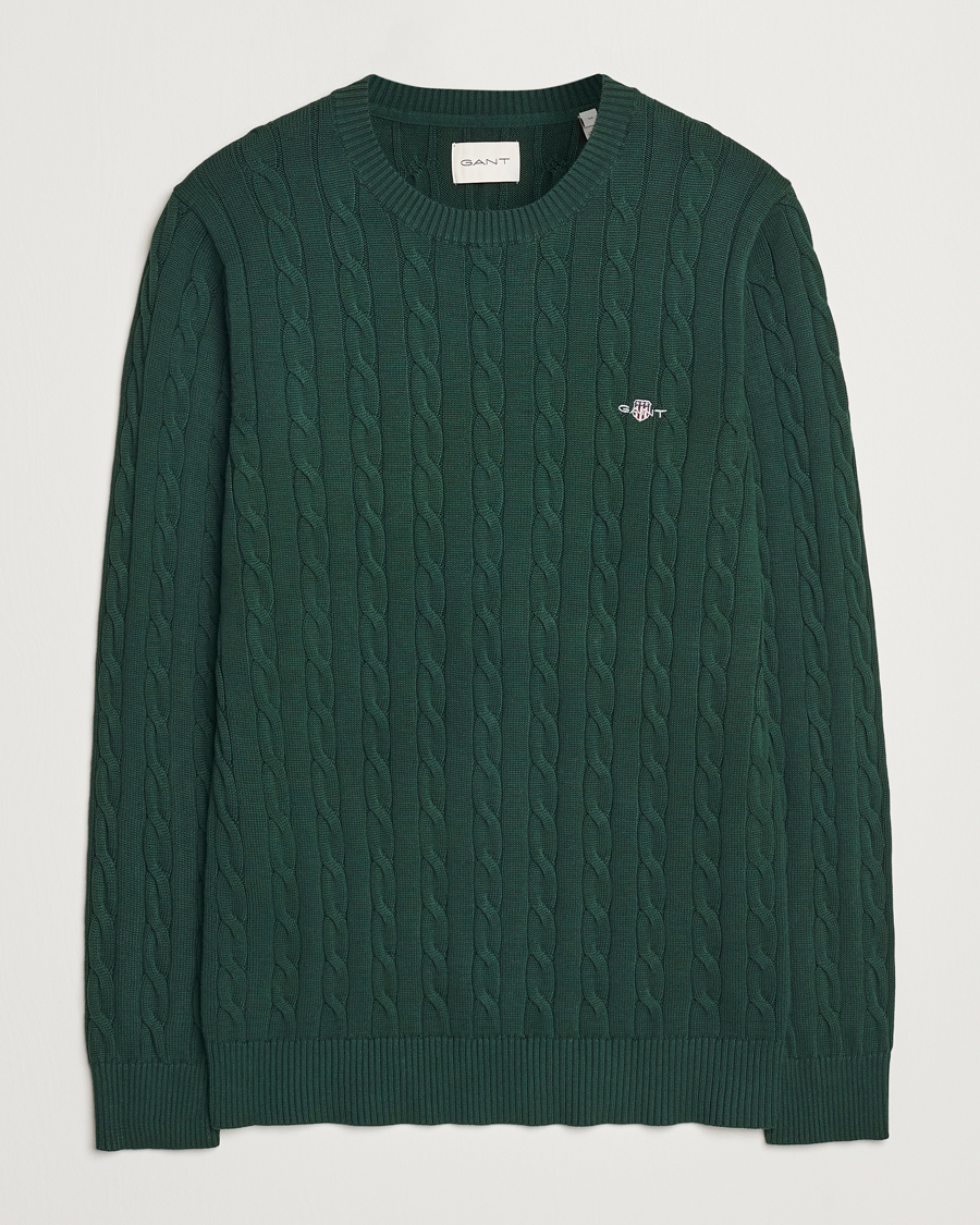 Herre | Trøjer | GANT | Cotton Cable Crew Neck Tartan Green