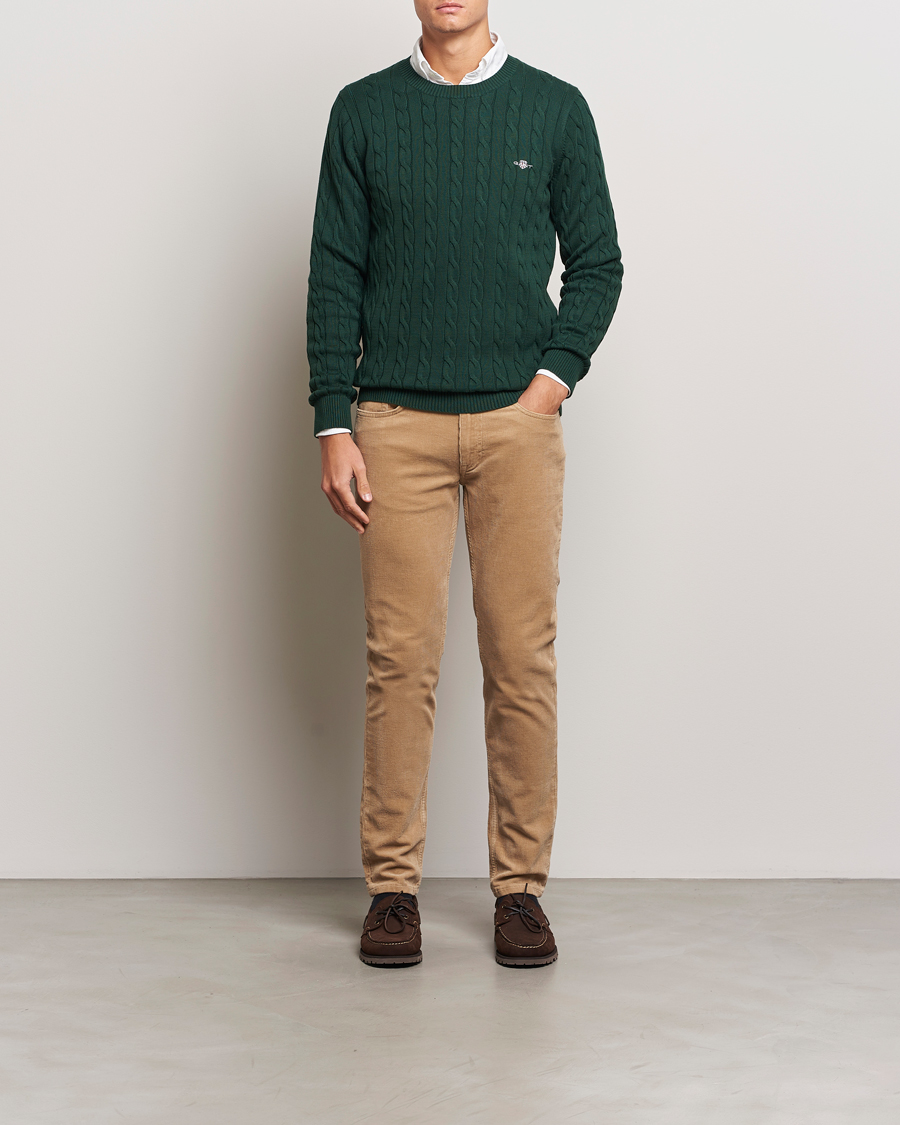 Herre | Trøjer | GANT | Cotton Cable Crew Neck Tartan Green