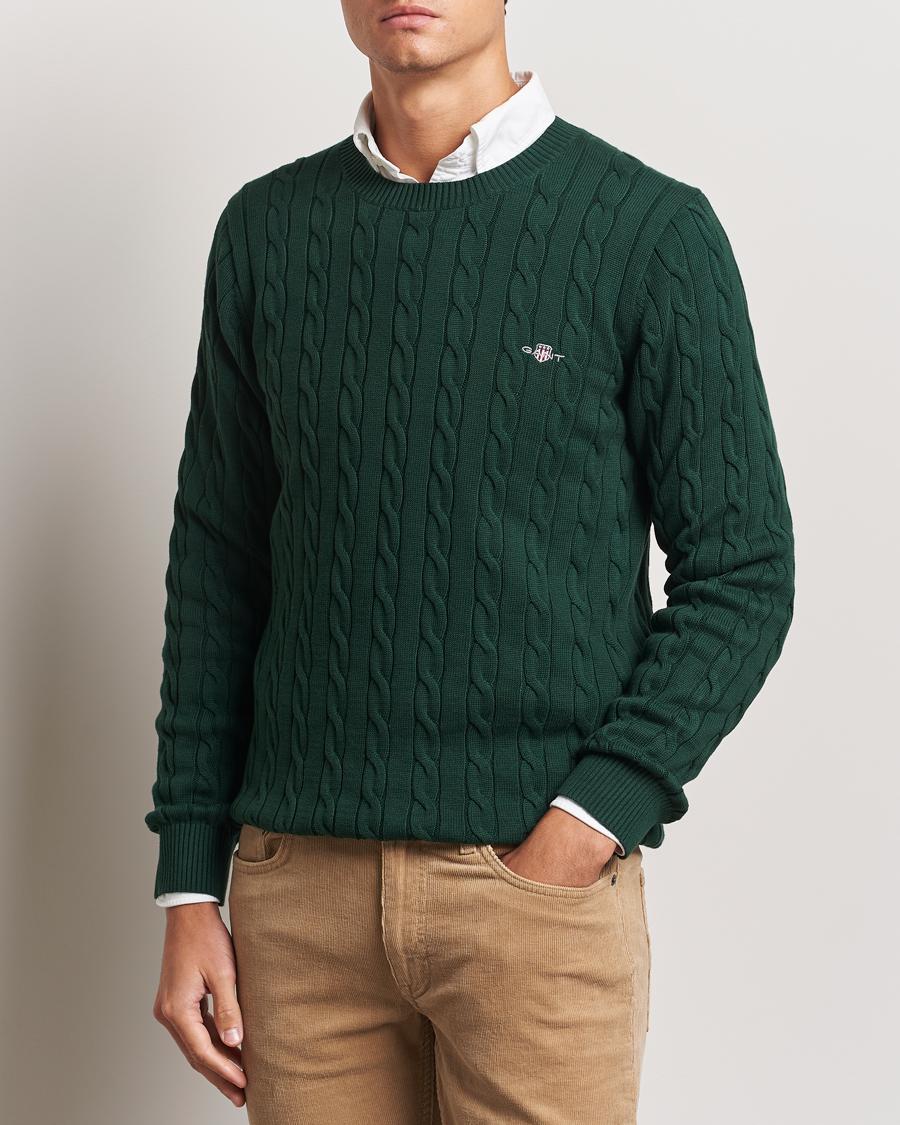 Herre | Trøjer | GANT | Cotton Cable Crew Neck Tartan Green