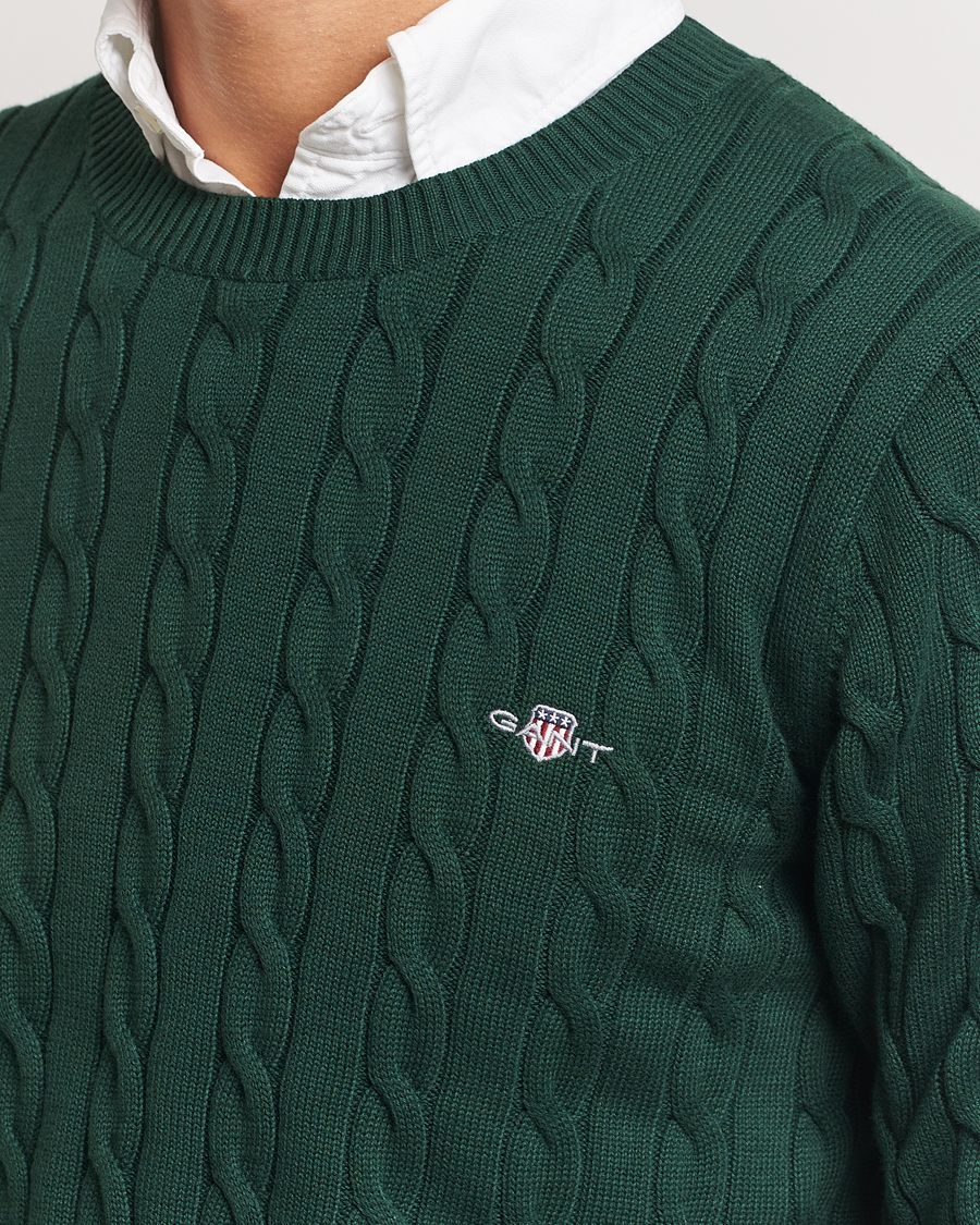 Herre | Trøjer | GANT | Cotton Cable Crew Neck Tartan Green