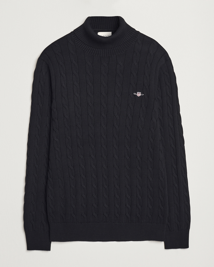 Herre | Trøjer | GANT | Cotton Cable Turtle Neck Black