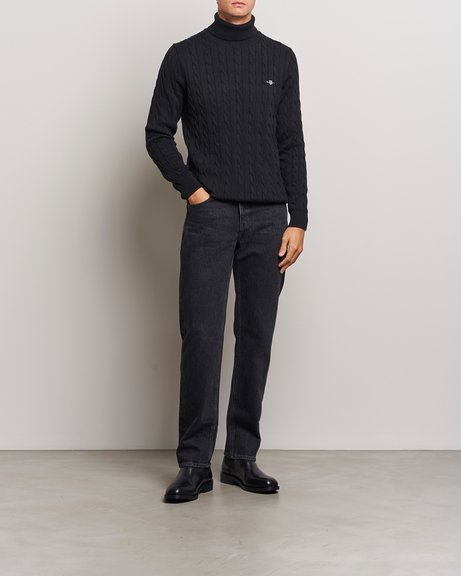 Herre | Trøjer | GANT | Cotton Cable Turtle Neck Black