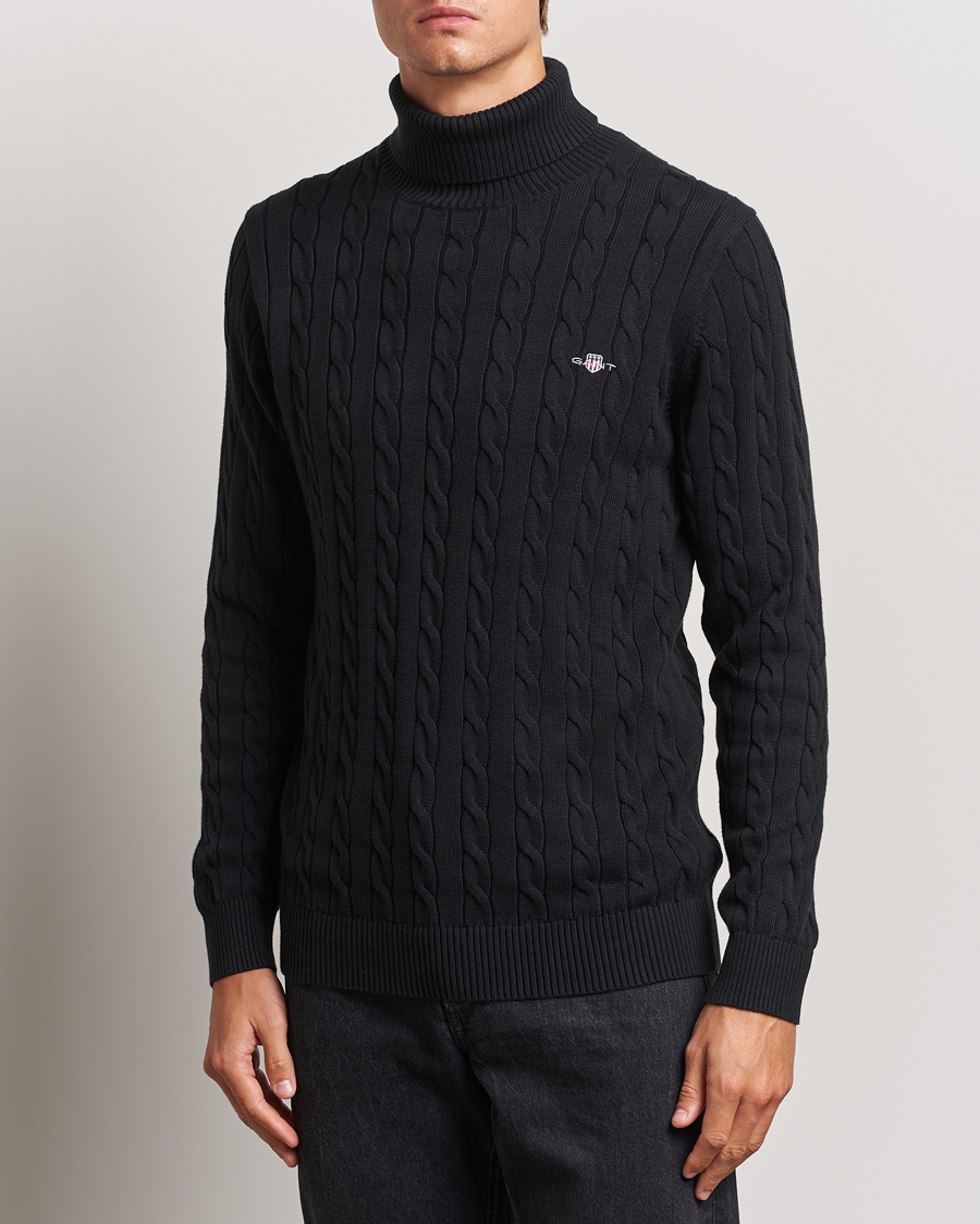 Herre | Trøjer | GANT | Cotton Cable Turtle Neck Black