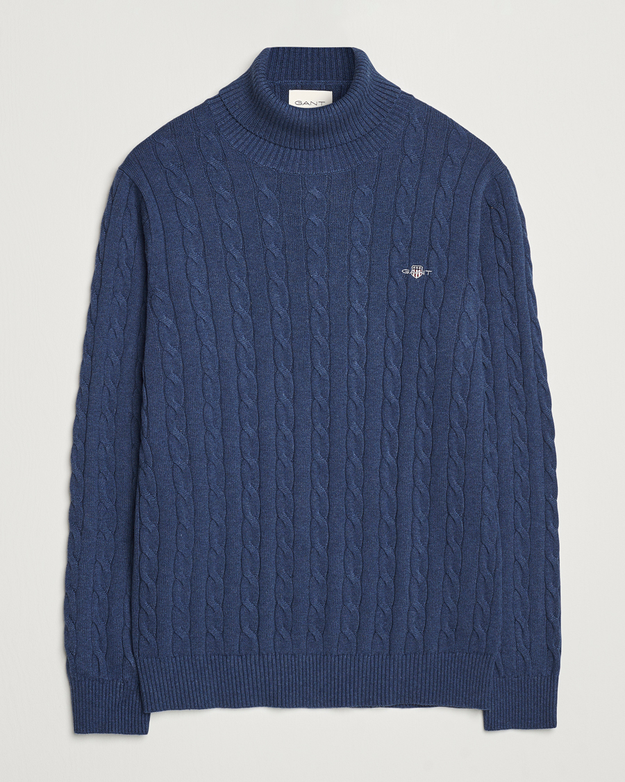 Herre | Trøjer | GANT | Cotton Cable Turtle Neck Dark Jeans Blue Melange