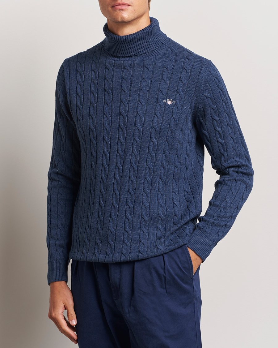 Herre | Trøjer | GANT | Cotton Cable Turtle Neck Dark Jeans Blue Melange