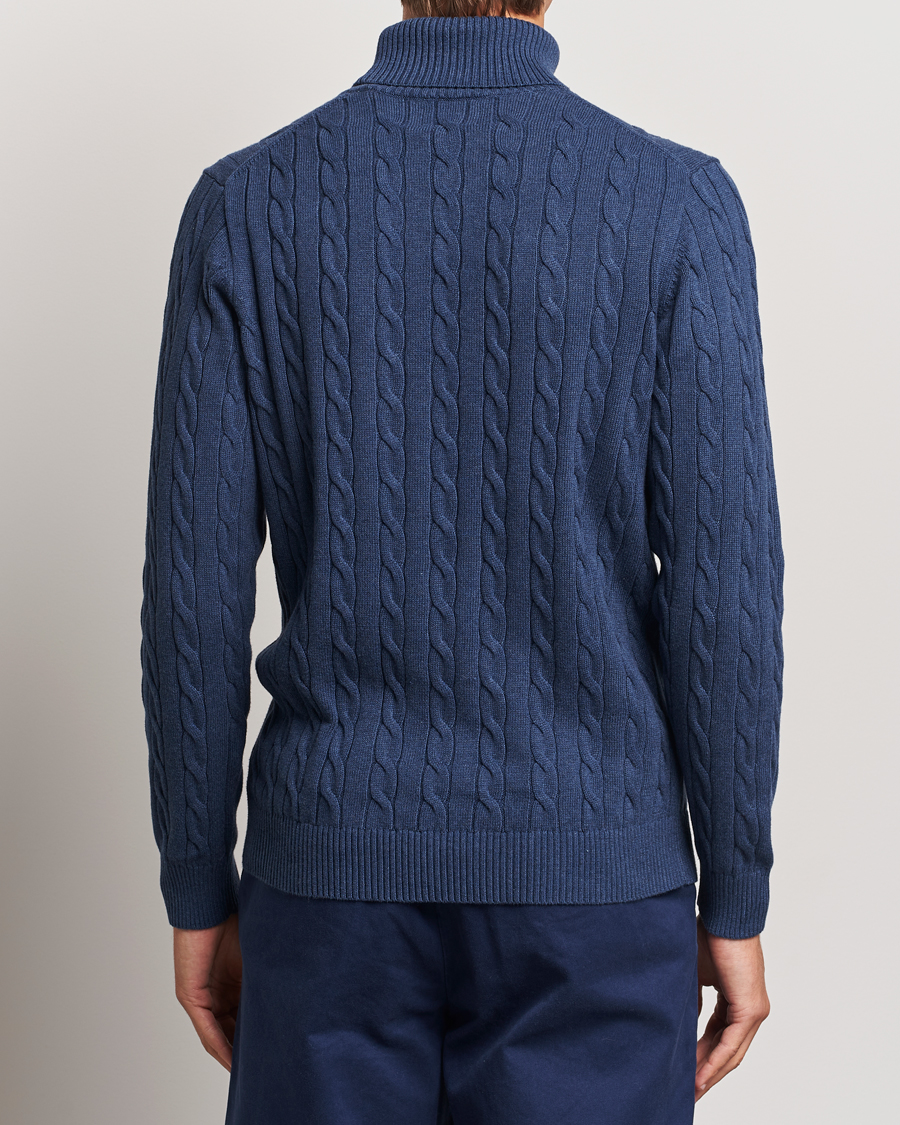 Herre | Trøjer | GANT | Cotton Cable Turtle Neck Dark Jeans Blue Melange