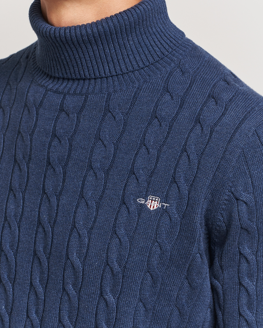 Herre | Trøjer | GANT | Cotton Cable Turtle Neck Dark Jeans Blue Melange