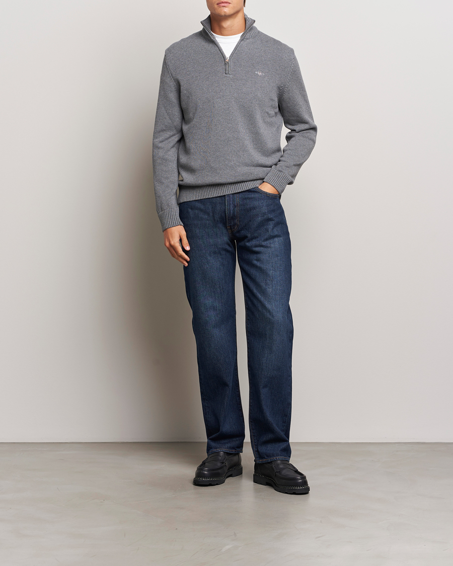 Herre | Trøjer | GANT | Casual Cotton Half Zip Dark Grey Melange