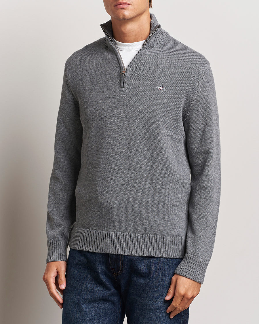 Herre | Trøjer | GANT | Casual Cotton Half Zip Dark Grey Melange