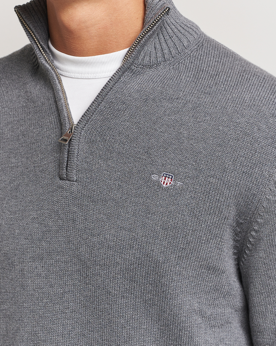 Herre | Trøjer | GANT | Casual Cotton Half Zip Dark Grey Melange