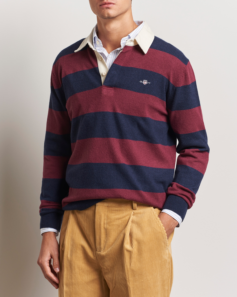 Herre | Trøjer | GANT | Extra Fine Lambswool Striped Rugger Marine