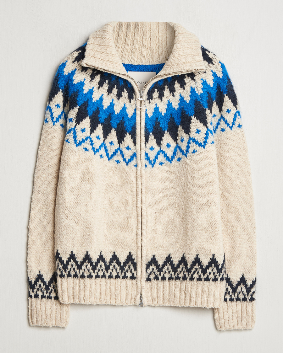 Herre | Trøjer | Gant | Jacquard Zip Cardigan Cream