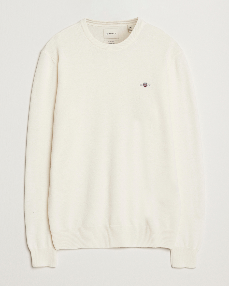 Herre | Trøjer | GANT | Lambswool Crew Neck Pullover Cream