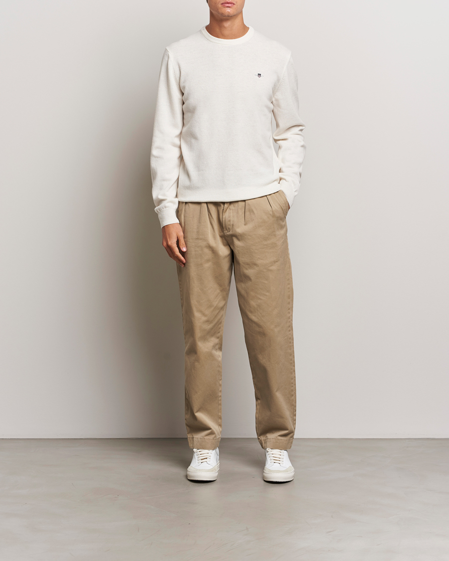 Herre | Trøjer | GANT | Lambswool Crew Neck Pullover Cream