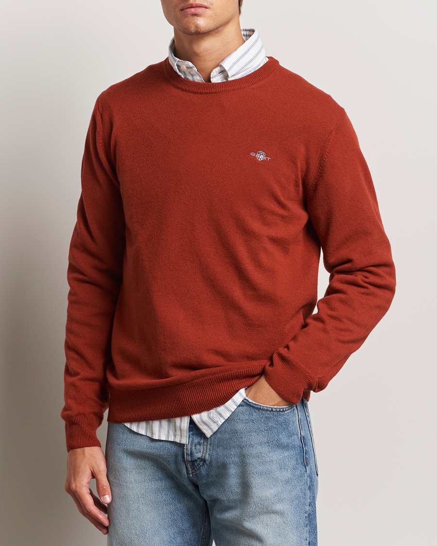 Herre | Trøjer | GANT | Lambswool Crew Neck Pullover Iron Red