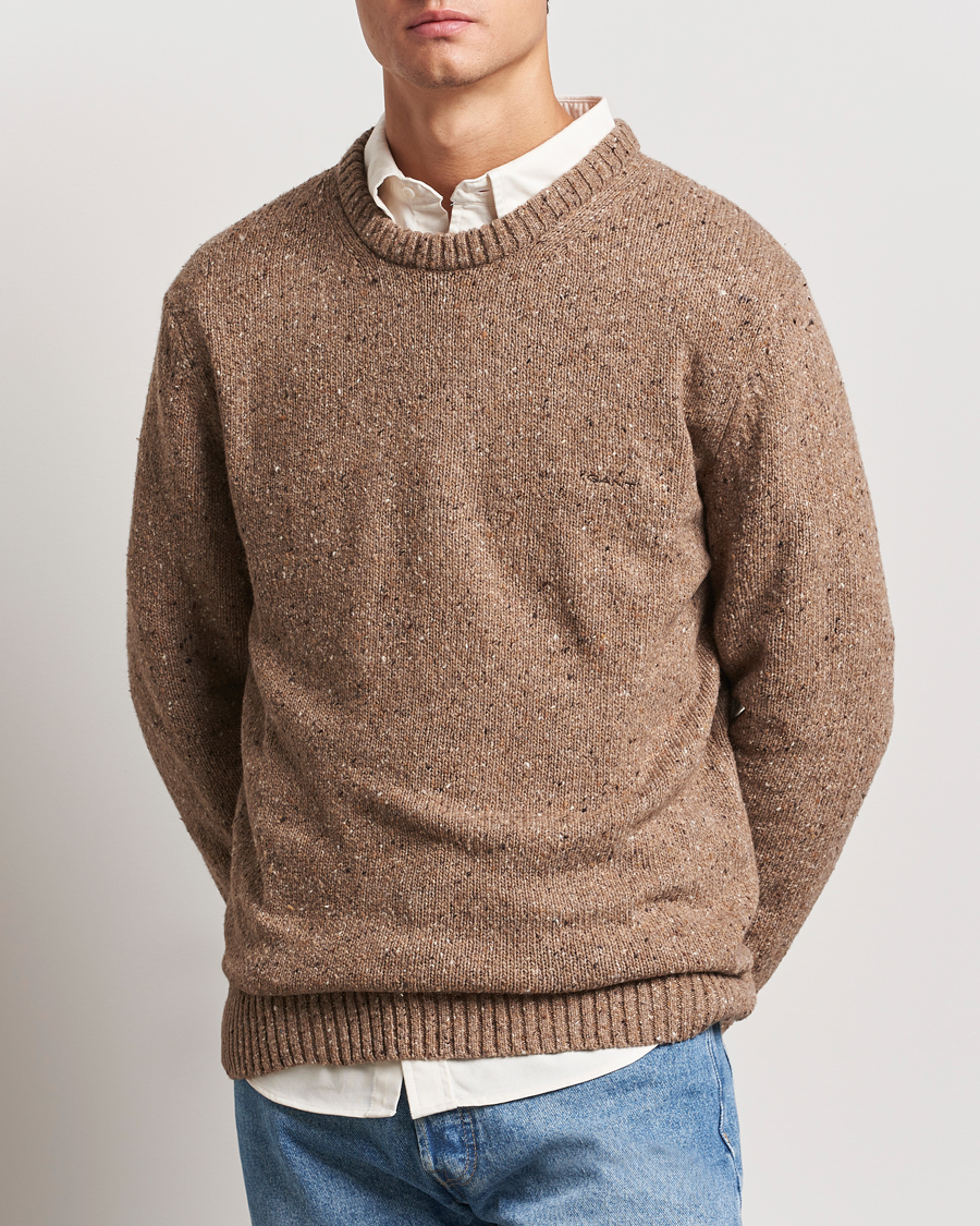 Herre | Trøjer | GANT | Neps Wool Crew Neck Brown Melange