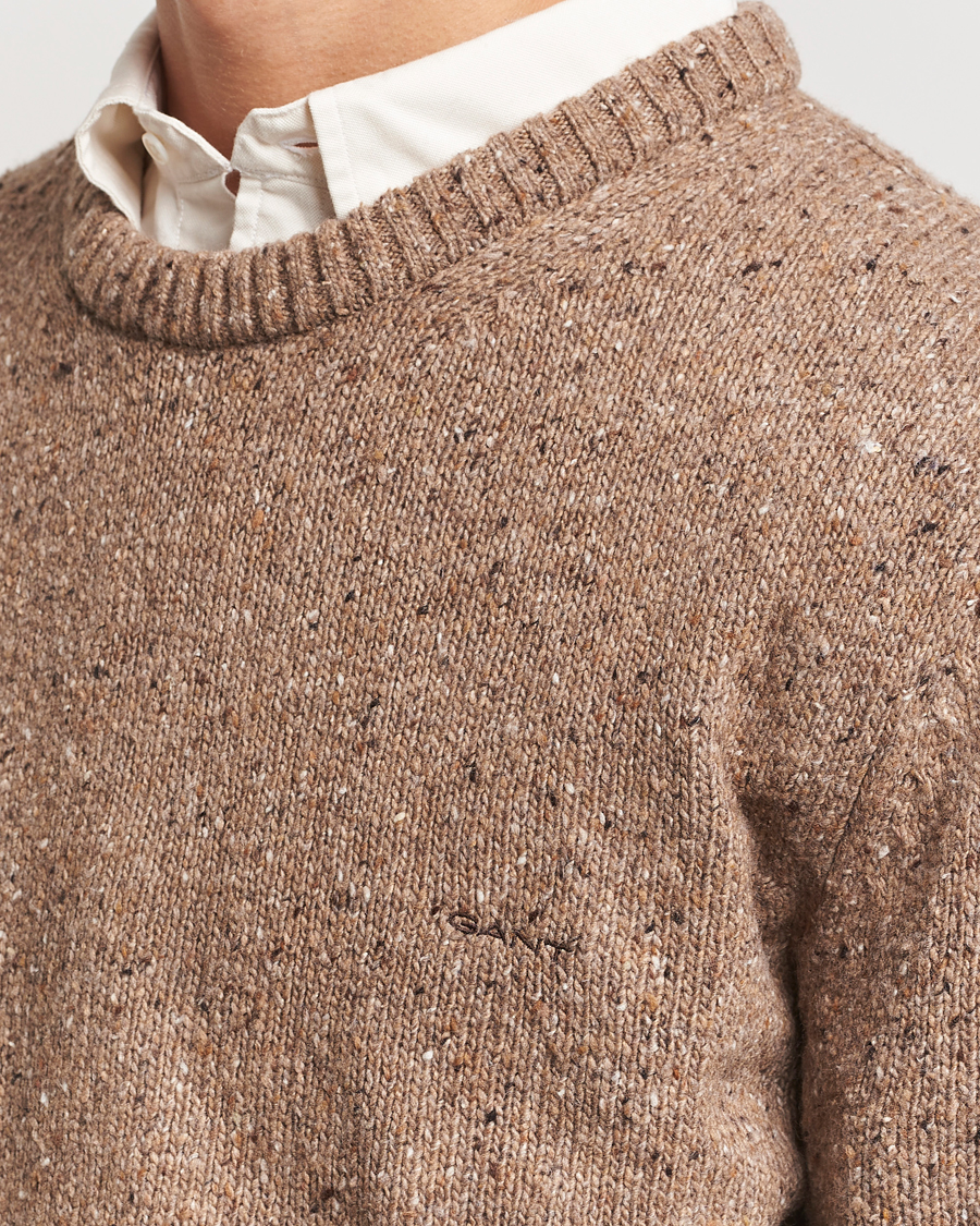 Herre | Trøjer | GANT | Neps Wool Crew Neck Brown Melange