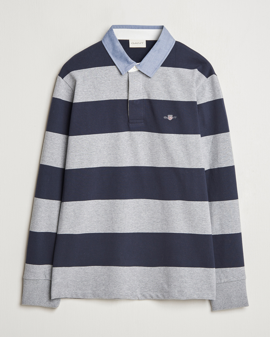 Herre | Trøjer | Gant | Chambray Striped Heavy Rugger Grey Melange