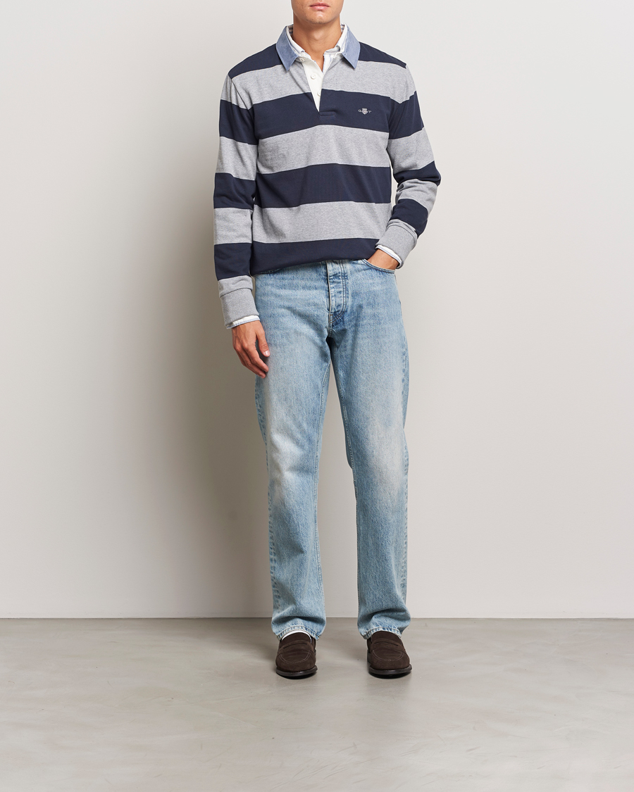 Herre | Trøjer | Gant | Chambray Striped Heavy Rugger Grey Melange