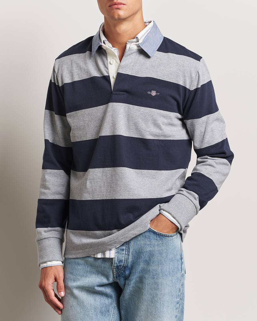 Herre | Trøjer | Gant | Chambray Striped Heavy Rugger Grey Melange