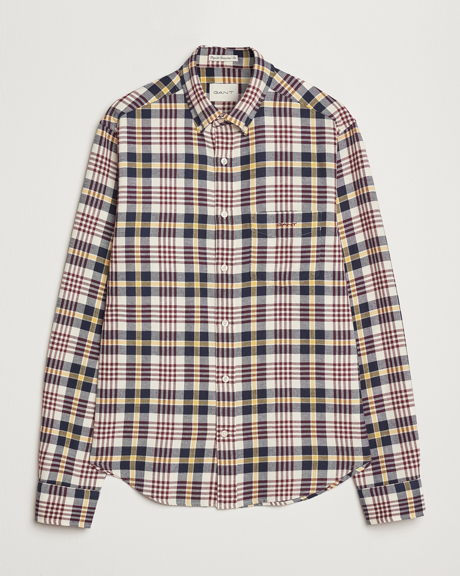 Herre | Skjorter | GANT | Regular Flannel Plaid Shirt Cream