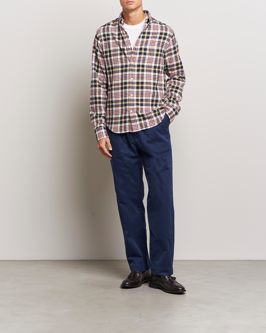 Herre | Skjorter | GANT | Regular Flannel Plaid Shirt Cream