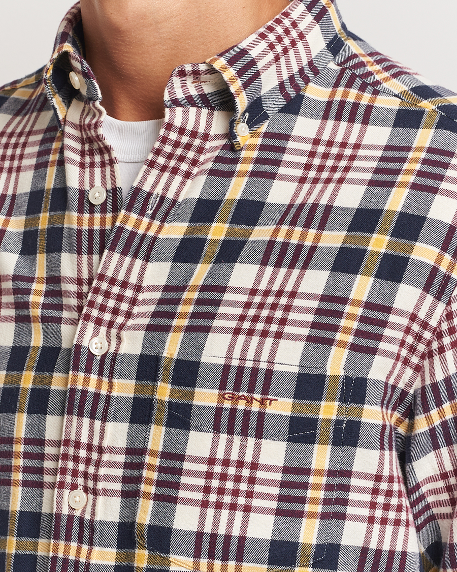 Herre | Skjorter | GANT | Regular Flannel Plaid Shirt Cream