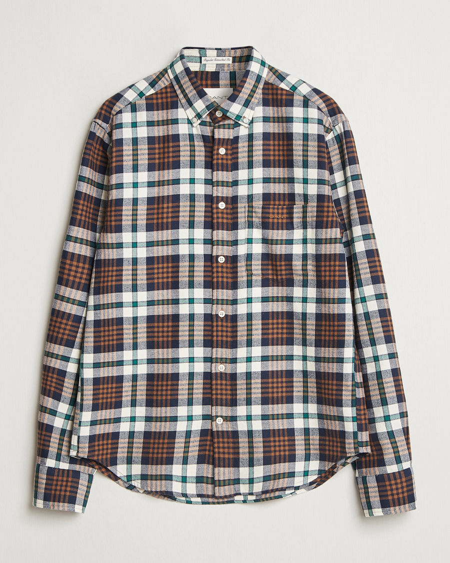 Herre | Skjorter | Gant | Regular Flannel Plaid Shirt Cacao Brown
