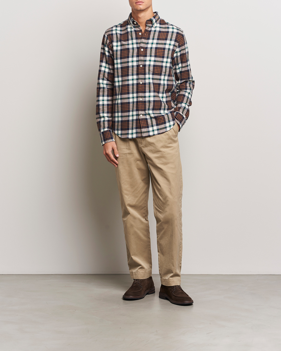 Herre | Skjorter | Gant | Regular Flannel Plaid Shirt Cacao Brown